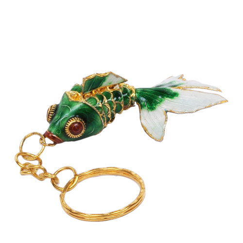 Goldfisch, Golden Fish, Cloisonne Emaille, 4459 - grün/gold 6cm - zum Schließen ins Bild klicken